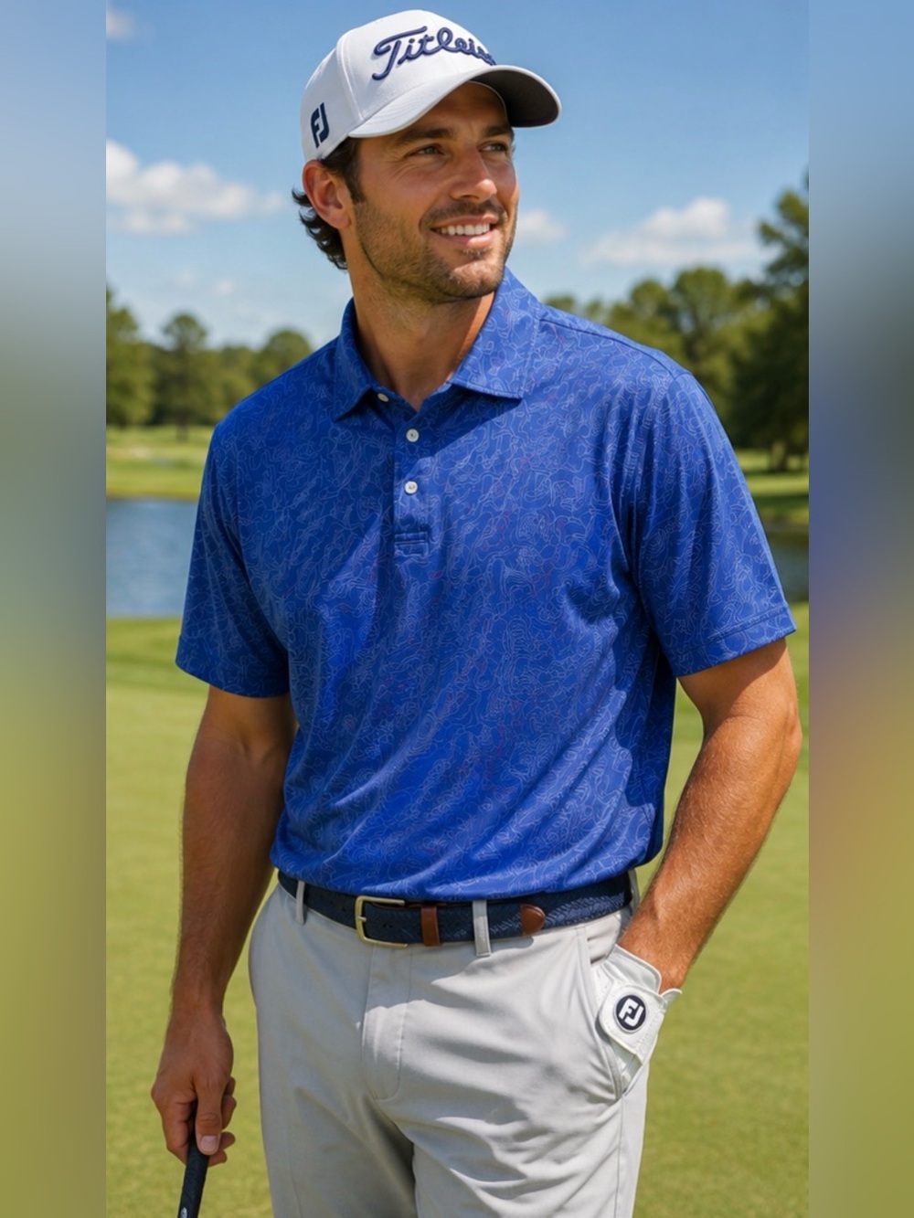 Onward Reserve Golf Polo XL Blue Topographic Map Performance Shirt Bear Logo
